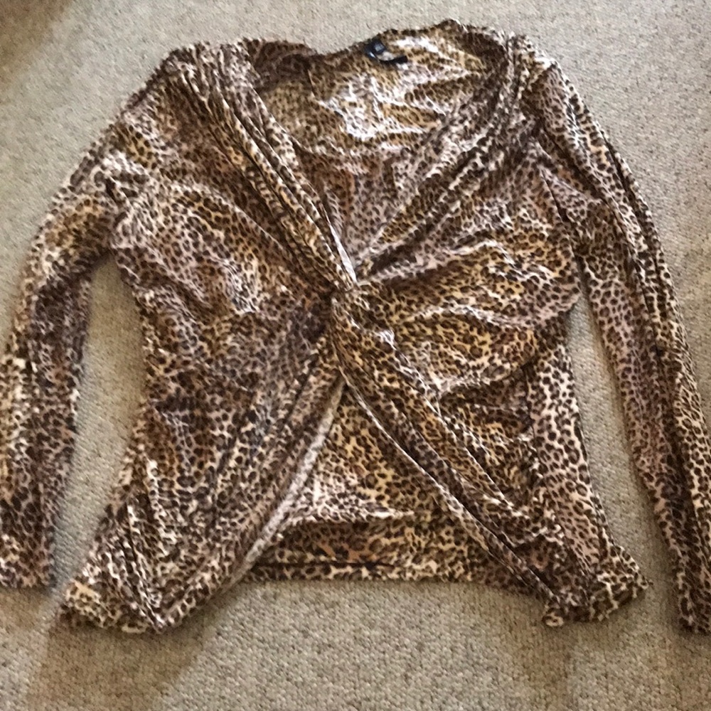 Milano velour leopard twist long sleeve top 2X
